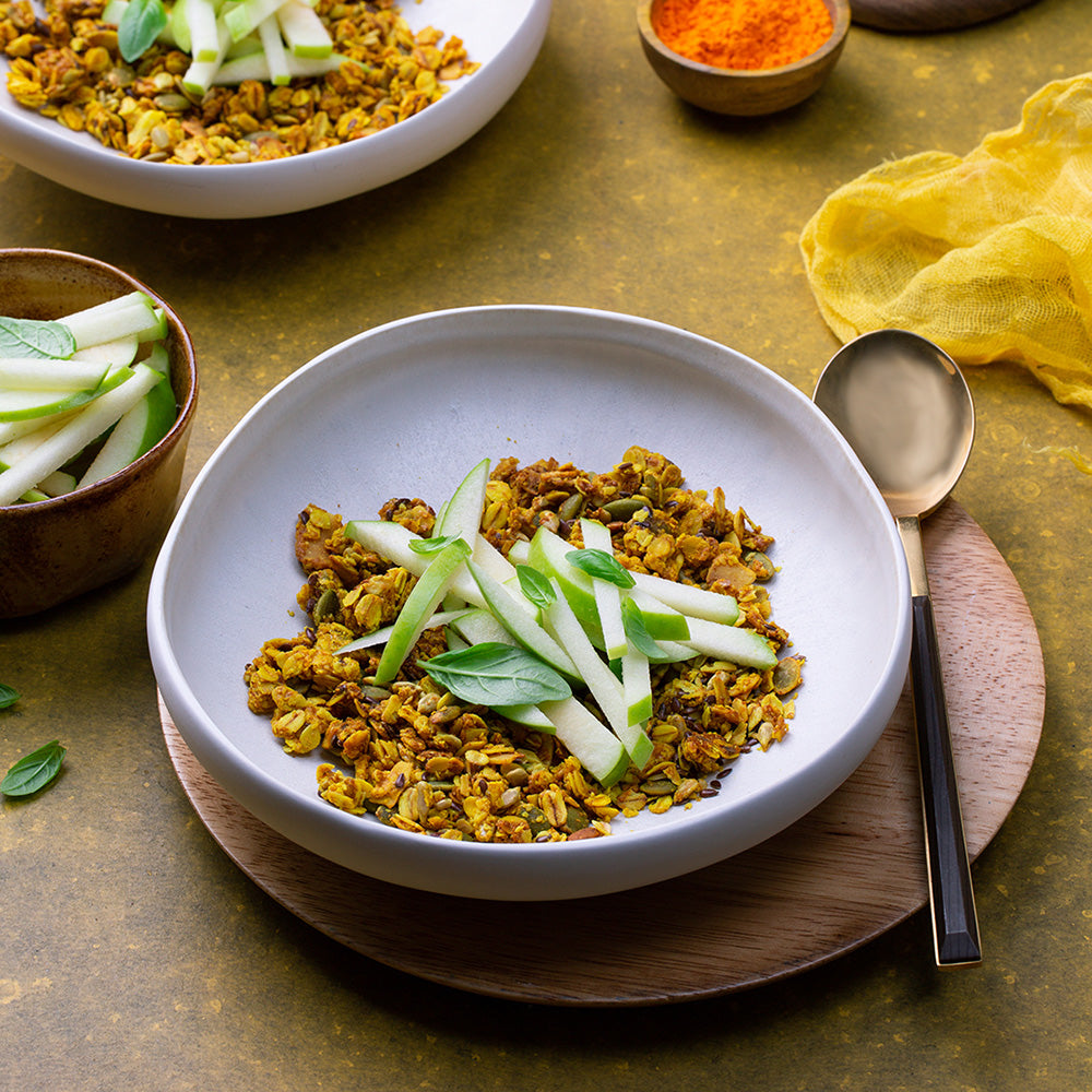 Live Turmeric Granola prepared with apple